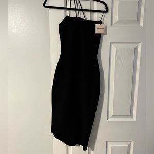 Revolve - Showdown. Asymmetrical strap midi black dress. Size M. NWT!